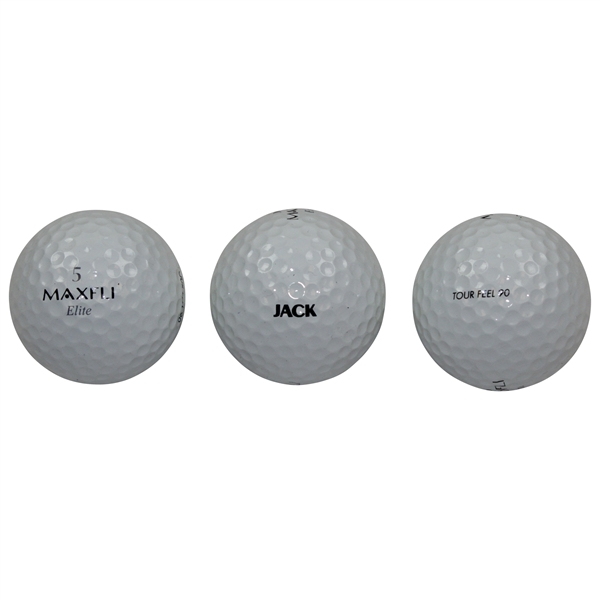 Three Jack Nicklaus Tournament Used Personal JACK MaxFli Elite Golf Balls