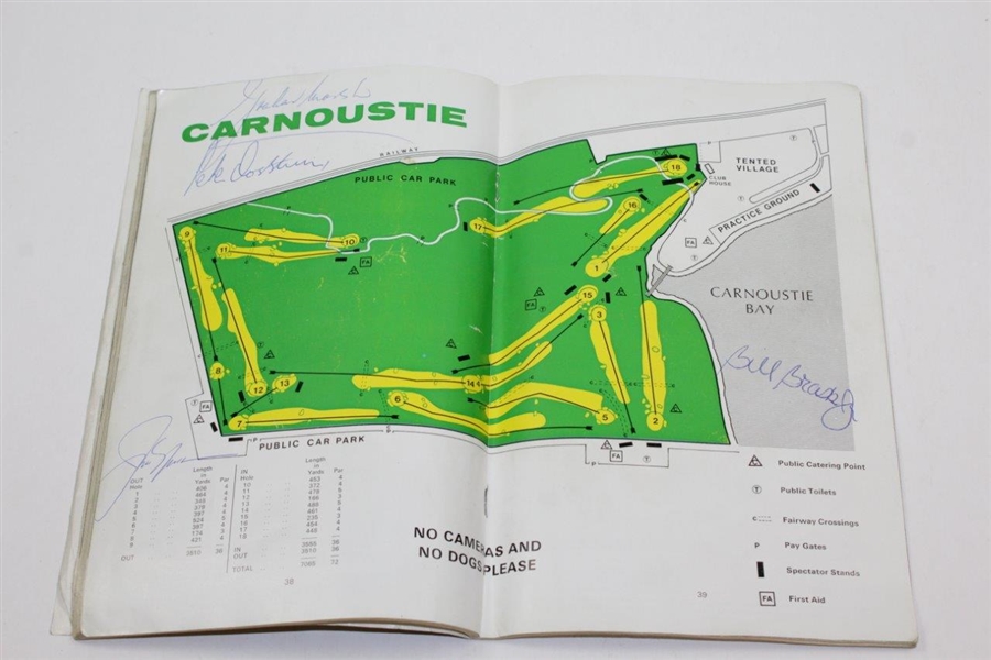 1975 OPEN at Carnoustie Nicklaus Signed Program with Ticket, Week Badge, & Draw Sheet JSA ALOA