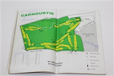 1975 OPEN at Carnoustie Nicklaus Signed Program with Ticket, Week Badge, & Draw Sheet JSA ALOA