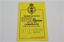 1975 OPEN at Carnoustie Nicklaus Signed Program with Ticket, Week Badge, & Draw Sheet JSA ALOA