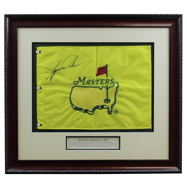 Tiger Woods Signed Rare 1997 Masters Embroidered Flag - Time Period Signature - Framed JSA FULL #BB77879