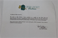 Justin Leonard 1996 The President's Cup Caddie Bob Riefke Tournament Worn Caddy Bib with Letter