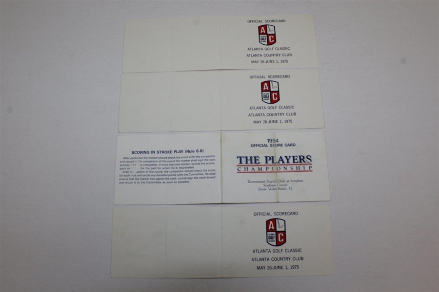 Four (4) Official Match Used PGA Scorecards - 3-1975 Atlanta Classic & 1994 Players JSA ALOA