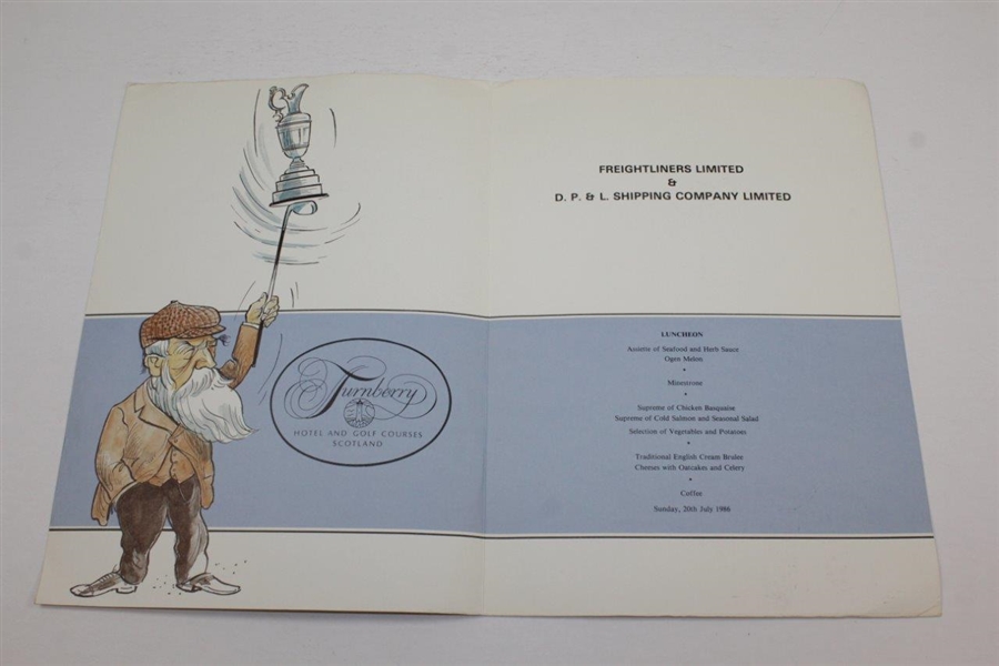 1986 The OPEN Turnberry Hotel & Golf Courses Menu - Greg Norman Win