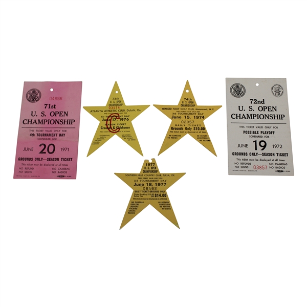 Five Different 1970s US Open Ticekts - 1971, 1972, 1974, 1976, & 1977
