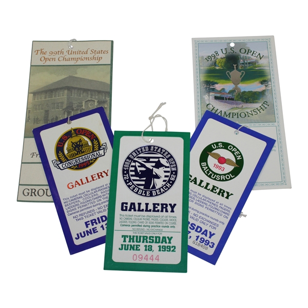 Five (5) Different 1990s US Open Tickets - 1992, 1993, 1997, 1998, & 1999