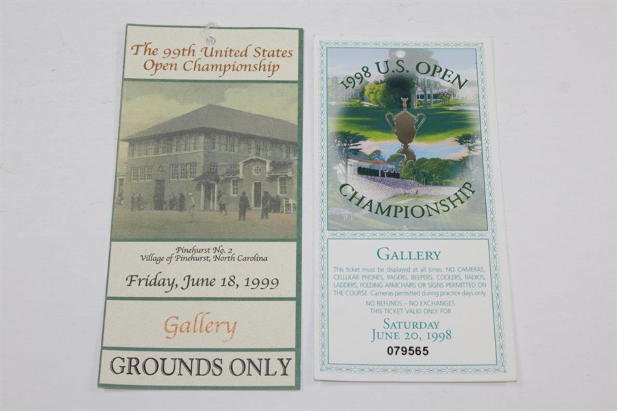 Five (5) Different 1990's US Open Tickets - 1992, 1993, 1997, 1998, & 1999