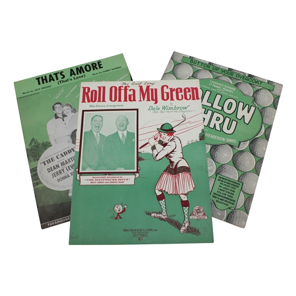 Three (3) Golf Themed Music Sheets - That's Amore, Roll Offa My Green, & Follow Thru