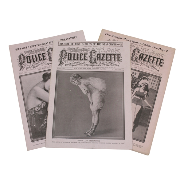 Three (3) Vintage 1920's Police Gazette Magazines with Golf Content on Inside