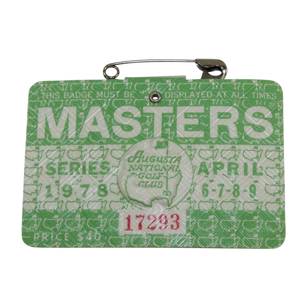 1978 Masters Tournament SERIES Badge #17293 - Gary Players Third Masters Triumph