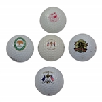 Five (5) Logo Golf Balls - 1989, 2004, & 2012 PGA with Walton Heath & Belfry Ryder Cup 