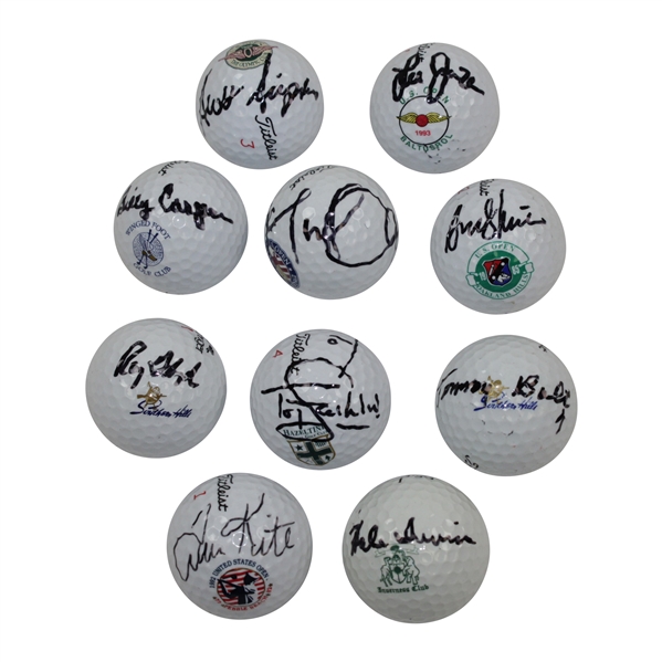 Ten (10) US Open Chapmions Signed Logo Golf Balls from Site of Win JSA ALOA