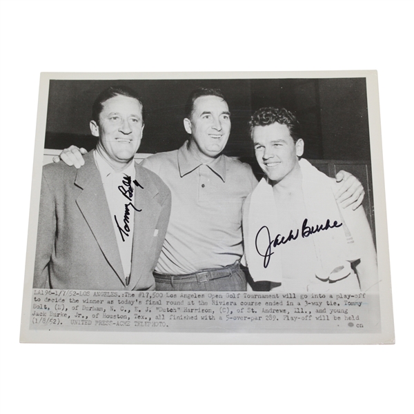 Hall of Famers Tommy Bolt & Jack Burke Signed 1952 LA Open Wire Photo JSA ALOA