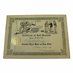 Vintage 1930 Hole-In-One Certificate with Golf Seal Featuring Humorous Clare Briggs Drawing