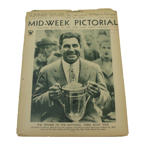 1934 Complete Mid-Week Pictorial With Olin Dutra on Cover with US Open Trophy - June 6th