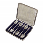 Six (6) Sterling Silver Crossed Clubs with Golf Ball Spoons Original Lined Case & Faux Reptile Cover