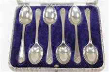 Six (6) Sterling Silver Crossed Clubs with Golf Ball Spoons Original Lined Case & Faux Reptile Cover