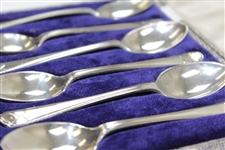 Six (6) Sterling Silver Crossed Clubs with Golf Ball Spoons Original Lined Case & Faux Reptile Cover