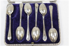 Six (6) Sterling Silver Crossed Clubs with Golf Ball Spoons Original Lined Case & Faux Reptile Cover