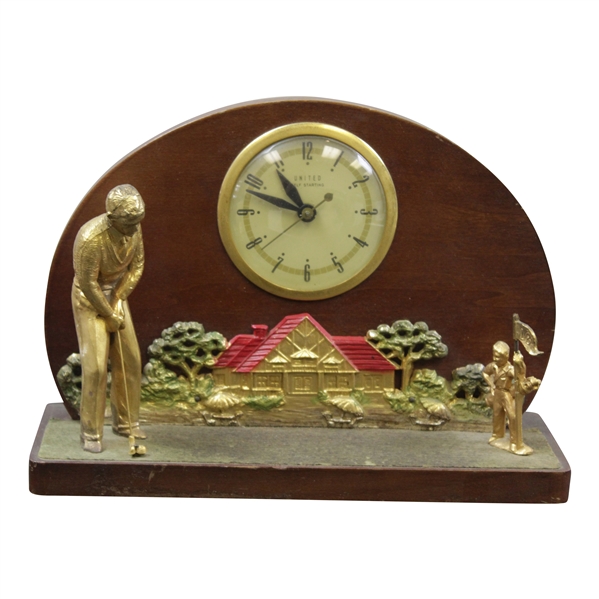 Circa 1950s Golf Themed United Clock Co. Electric Clock - Golfer About to Putt - With Original Ad