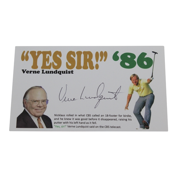 Verne Lundquist Signed "Yes Sir!" 3x5 Card with 86, Name, & Images JSA ALOA