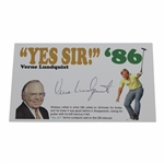 Verne Lundquist Signed "Yes Sir!" 3x5 Card with 86, Name, & Images JSA ALOA