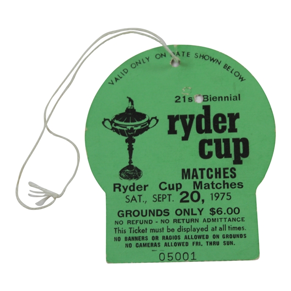 1975 Ryder Cup at Laurel Valley Golf Club Saturday Ticket #05001