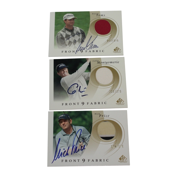 Three (3) Major Winners Signed Front 9 Fabric Golf Cards - Price, Montgomerie, & Toms