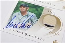 Three (3) Major Winners Signed 'Front 9 Fabric' Golf Cards - Price, Montgomerie, & Toms