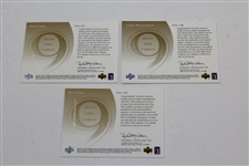 Three (3) Major Winners Signed 'Front 9 Fabric' Golf Cards - Price, Montgomerie, & Toms