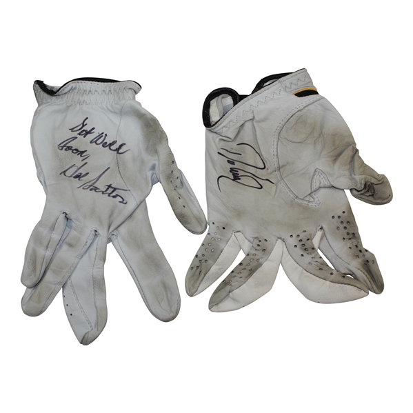 Two Signed Match Used LH Golf Gloves - Hal Sutton & Davis Love III JSA ALOA