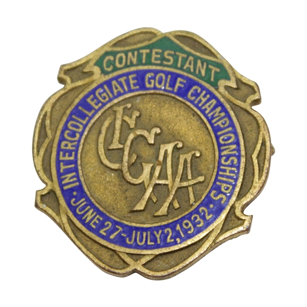 1932 Intercollegiate Golf Championship Contestant Badge - Excellent Condition - Johnny Fischer Wins!