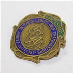 1932 Intercollegiate Golf Championship Contestant Badge - Excellent Condition - Johnny Fischer Wins!