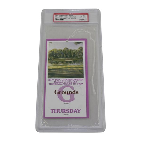 1999 PGA Championship at Medinah Thursday Grounds Ticket #07262 - PSA #21547547 - Tiger Woods Win