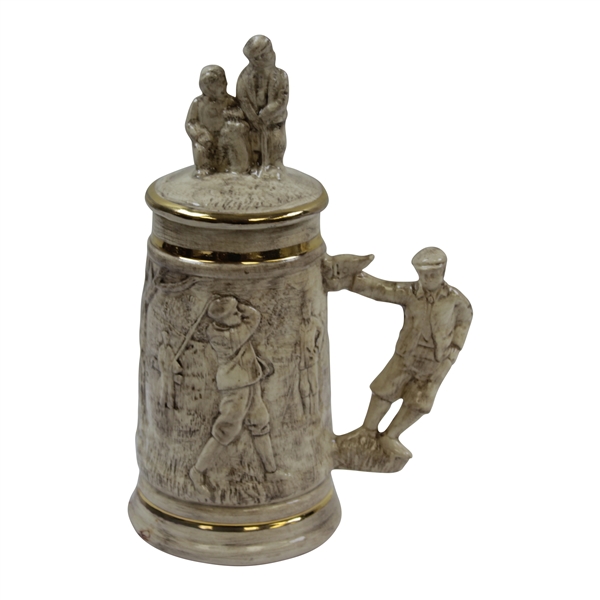 Golfer Themed Porcelain Stein with Golfer Handle Artist Sample by Artist Bill Waugh