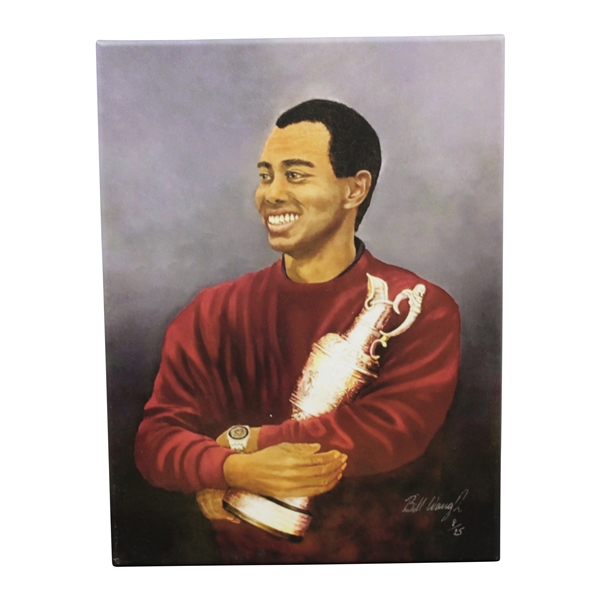 Tiger Woods Hugging Claret Jug Ltd Ed Canvas Giclee Print by Bill Waugh #8/25