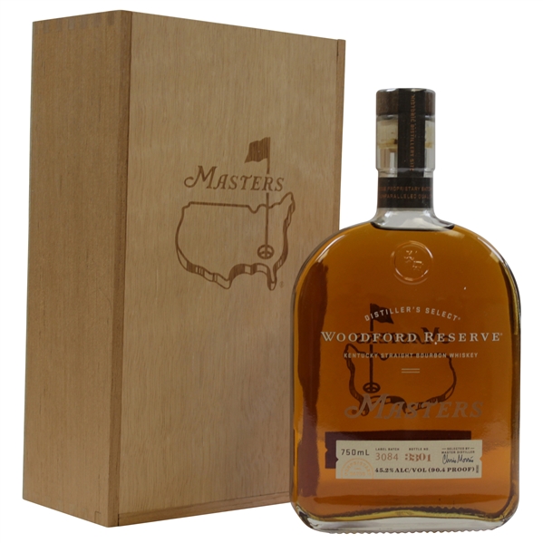 Masters Tournament Etched Woodford Reserve Bourbon Whiskey in Masters Cedar Wood Box