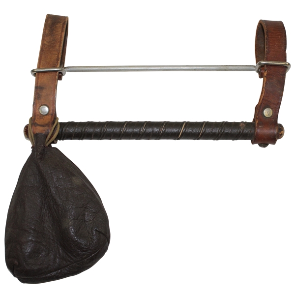 Antique Leather Hickory Golf Club Carrier with Leather Golf Ball Pouch
