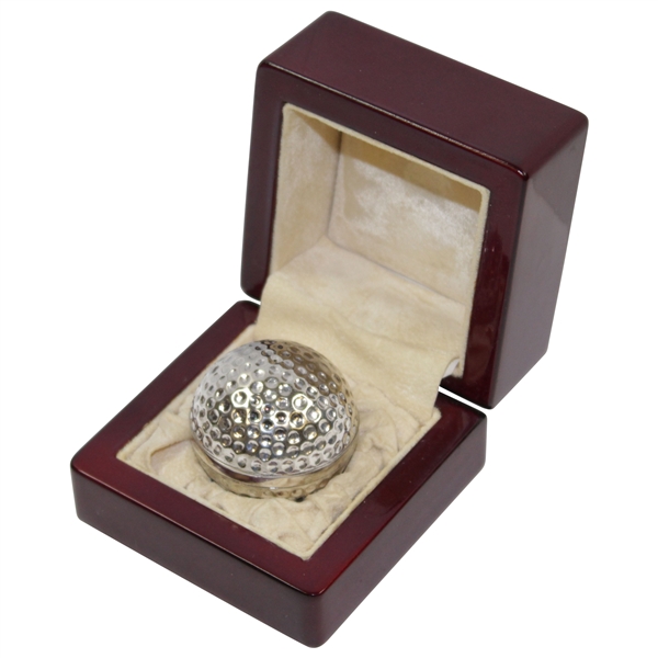Sterling Silver Golf Ball in Wooden Case - Splits Open