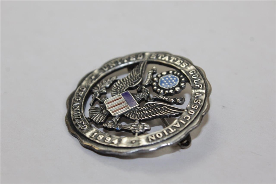 Vintage Sterling Silver and Enamel U.S.G.A. Pin Back Badge