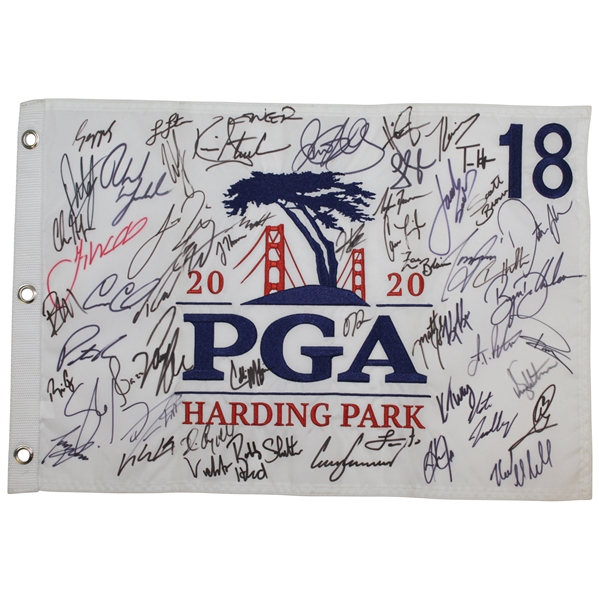 Champion Colin Morikawa & Most of Field Signed 2020 PGA at Harding Park Embroidered Flag JSA ALOA