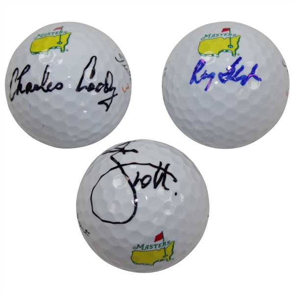 Charles Coody, Ray Floyd, & Adam Scott Signed Masters Logo Golf Balls JSA ALOA