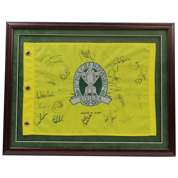 Seve, Payne, Jack & other PGA Champions Signed 1995 Riviera Pinney Embroidered Flag - Framed JSA ALOA
