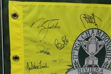 Seve, Payne, Jack & other PGA Champions Signed 1995 Riviera Pinney Embroidered Flag - Framed JSA ALOA