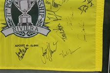 Seve, Payne, Jack & other PGA Champions Signed 1995 Riviera Pinney Embroidered Flag - Framed JSA ALOA