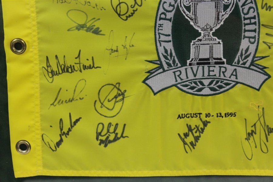 Seve, Payne, Jack & other PGA Champions Signed 1995 Riviera Pinney Embroidered Flag - Framed JSA ALOA