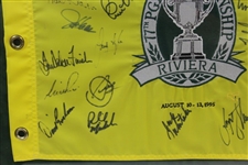 Seve, Payne, Jack & other PGA Champions Signed 1995 Riviera Pinney Embroidered Flag - Framed JSA ALOA