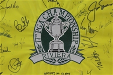 Seve, Payne, Jack & other PGA Champions Signed 1995 Riviera Pinney Embroidered Flag - Framed JSA ALOA