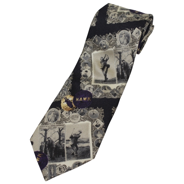 Hawk' Ben Hogan & others Golf Themed Structure 100% Silk Tie with Sepia and Black & White Images
