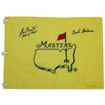 Ben Crenshaw & Caddy Carl Jackson Signed Masters Undated Embroidered Flag with Dates Won JSA ALOA